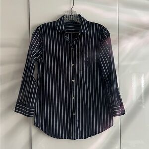 Ralph Lauren Navy and White Striped Button Down Shirt